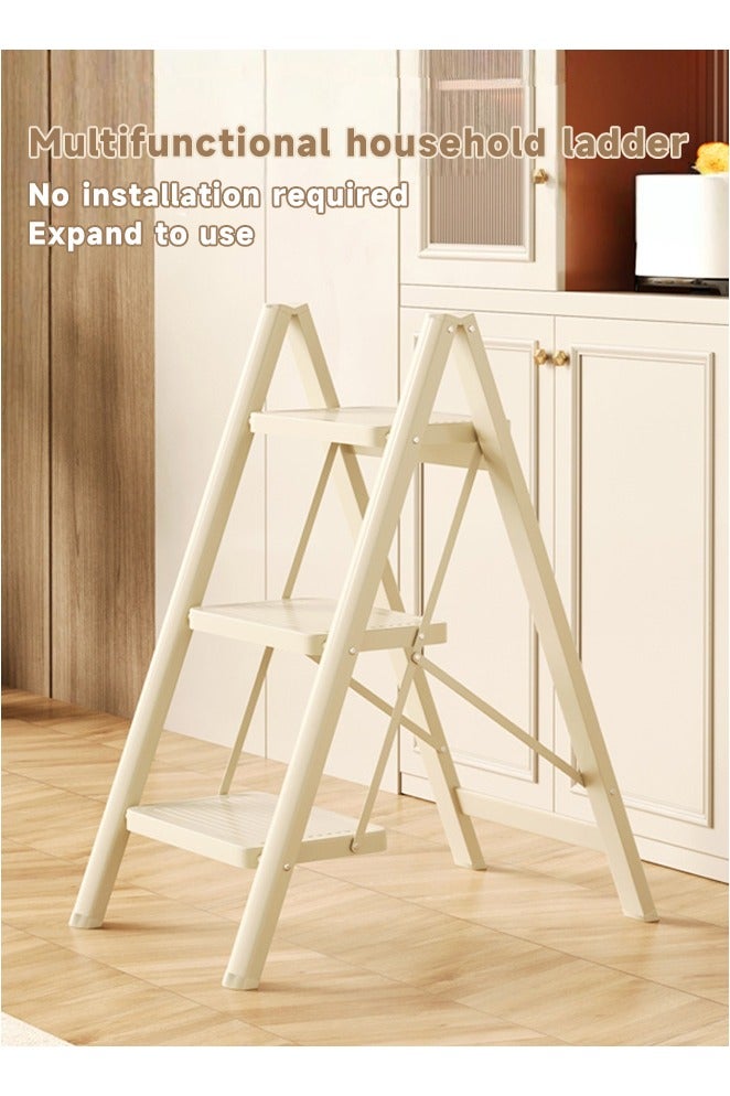 حصريا سلم بثلاث درجات مصنوع بالكامل من الفولاذ، كرسي متدرج صغير قوي للبالغين، كرسي متدرج لخزانة الملابس، سلم بمداسات عريضة غير قابلة للانزلاق، سلم مطبخ متعدد الأغراض، يتحمل حمولة منزلية تصل إلى 150 كجم - Image 1