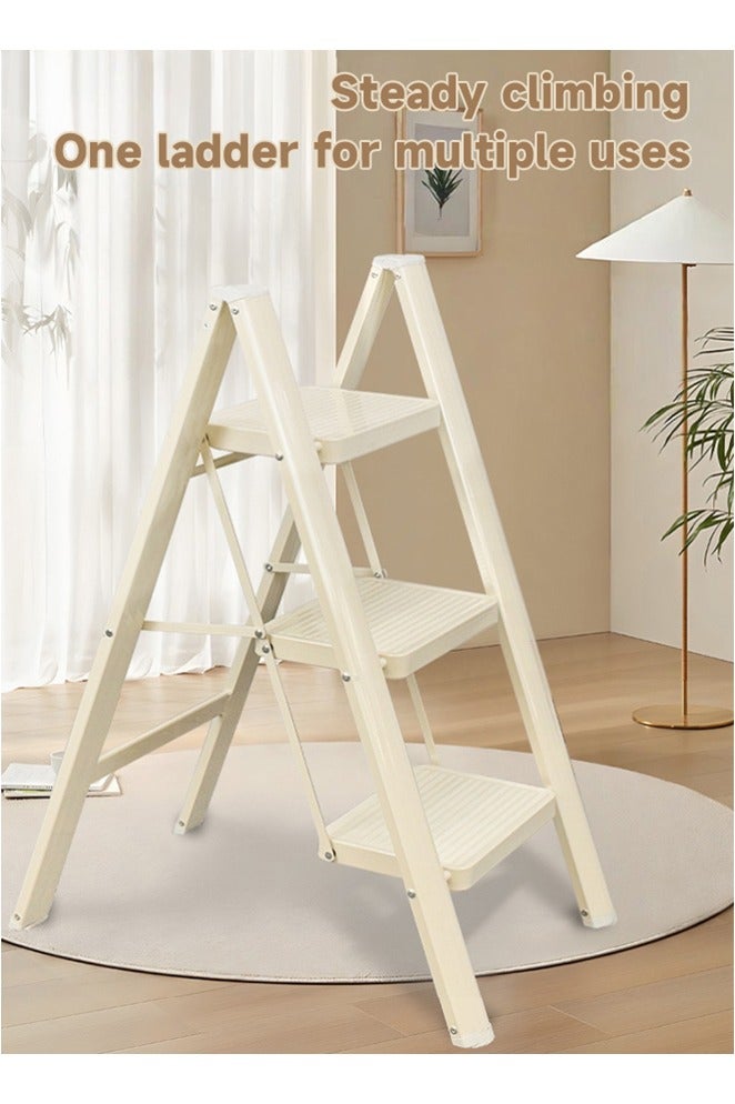 حصريا سلم بثلاث درجات مصنوع بالكامل من الفولاذ، كرسي متدرج صغير قوي للبالغين، كرسي متدرج لخزانة الملابس، سلم بمداسات عريضة غير قابلة للانزلاق، سلم مطبخ متعدد الأغراض، يتحمل حمولة منزلية تصل إلى 150 كجم - Image 2