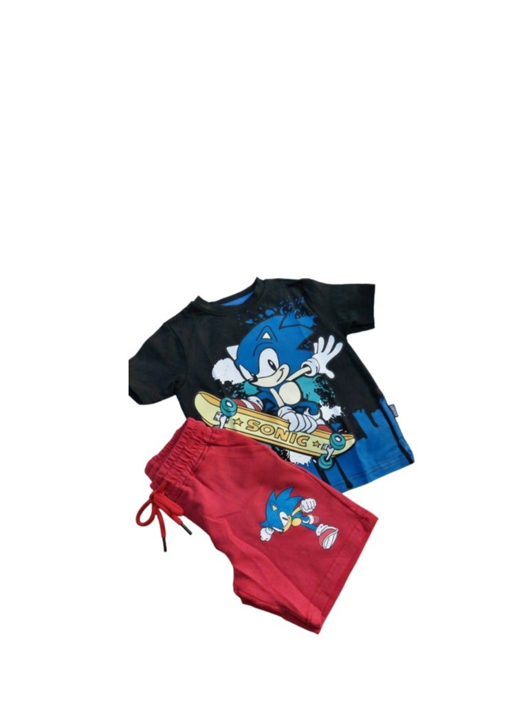 طقم ولادى تيشرت اسود به رسمى  وشورت احمر - Image 3