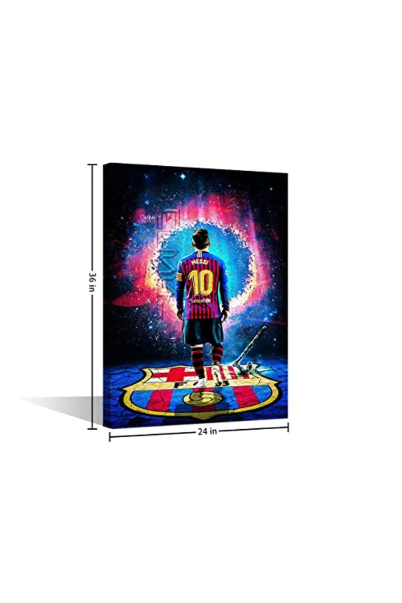 TISHIRON ALAYRA Lio Messi Pictures Artwork 1 Panels Canvas Wall Art Lionel Messi Barcelona FC Motivational Wall Art Paintings Poster Print for Living Room Decor Framed Wrapped Stretched Ready to Hang - 36" W x 24" H - Image 2
