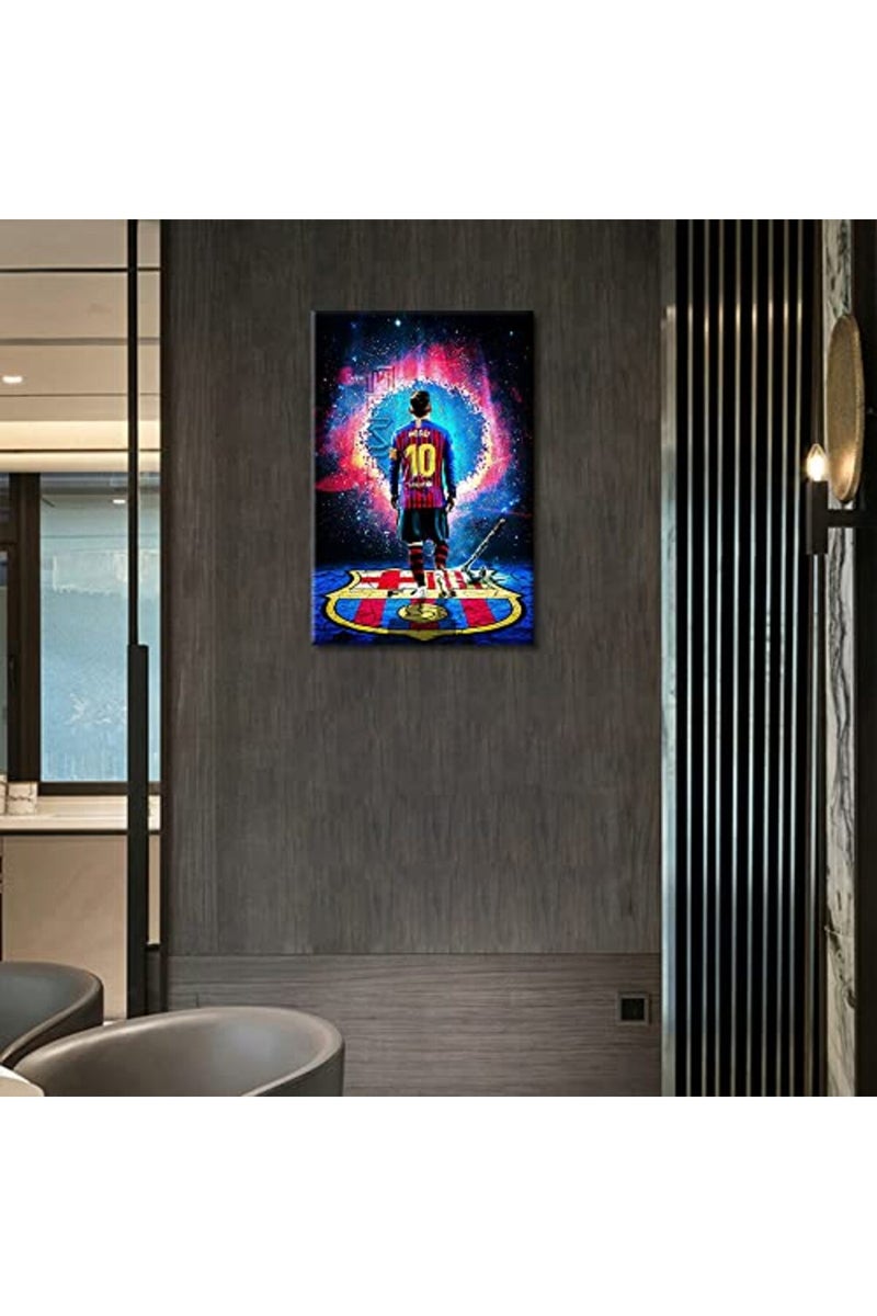 TISHIRON ALAYRA Lio Messi Pictures Artwork 1 Panels Canvas Wall Art Lionel Messi Barcelona FC Motivational Wall Art Paintings Poster Print for Living Room Decor Framed Wrapped Stretched Ready to Hang - 36" W x 24" H - Image 4