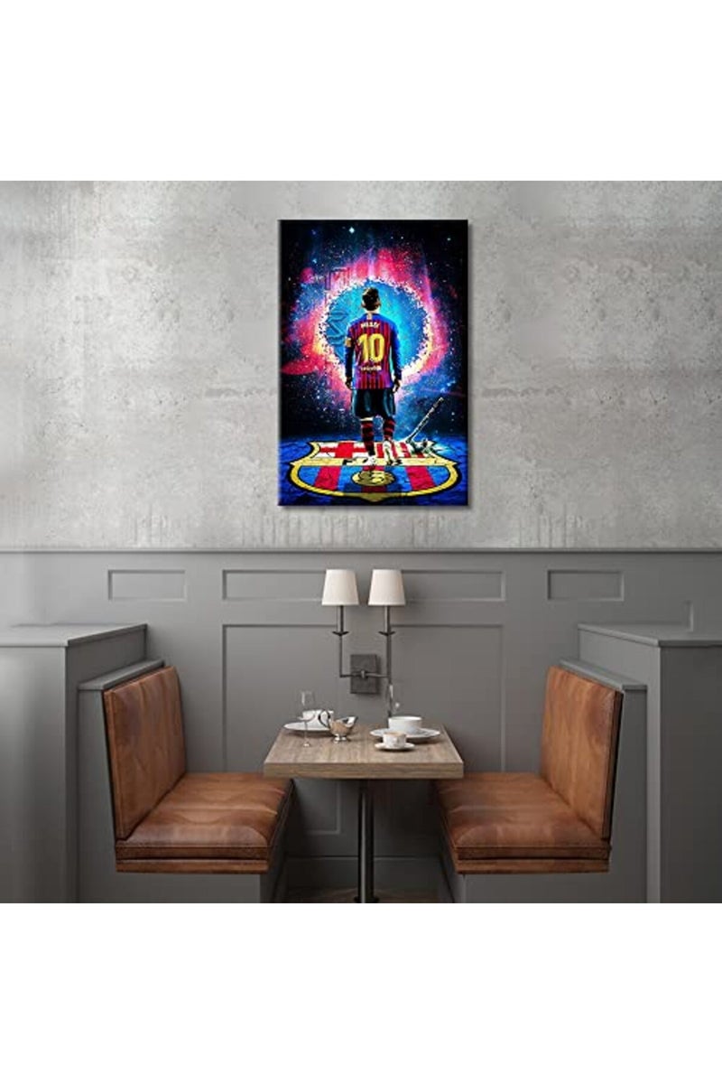 TISHIRON ALAYRA Lio Messi Pictures Artwork 1 Panels Canvas Wall Art Lionel Messi Barcelona FC Motivational Wall Art Paintings Poster Print for Living Room Decor Framed Wrapped Stretched Ready to Hang - 36" W x 24" H - Image 3