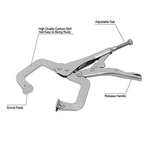 HOZEON 3 PCS 11 Inch C Clamp Locking Pliers with Swivel Pads, Heavy Duty Locking Pliers, Woodworking Clamps Set, Adjustable Nickel Plated C Plier for Wood Working, Welding, Electrician Maintenance - Image 3