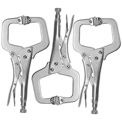 HOZEON 3 PCS 11 Inch C Clamp Locking Pliers with Swivel Pads, Heavy Duty Locking Pliers, Woodworking Clamps Set, Adjustable Nickel Plated C Plier for Wood Working, Welding, Electrician Maintenance - Image 1