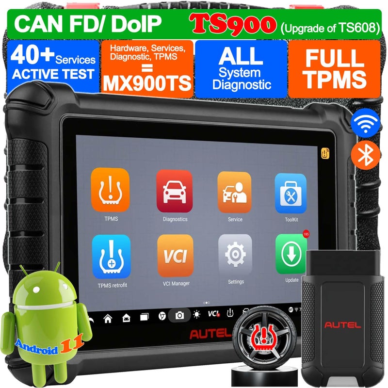 Autel Autel TPMS Programming Tool TS900 OS 11 Same as MX900TS MK900TS Newer of MS906TS TS608 MK808STS TPMS Relearn Reset Tool as MP900TS Scanner All Sys Diagnosis 40 Services Active Test FCA SGW