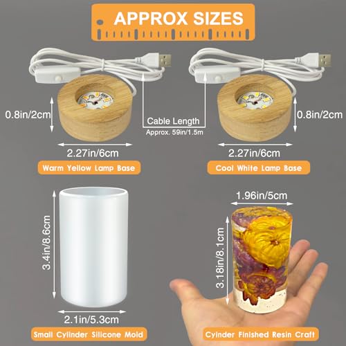 Voaesdk Cylinder Light Resin Mold,LED Silicone Resina Mould with 2 Pcs USB Powered Wooden Lighted Base Stand for DIY Table Crafts Party Wedding Desktop Lamp Home Decor - Image 2