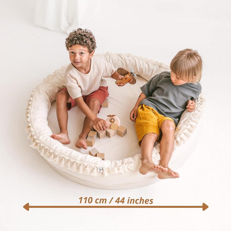 MINICAMP Kids Play Mat for Floor Play  Sleep Pod Nest for Toddlers  Activity Gym  100 Natural Cotton  Unique Tassel Decor  Nursery Rug 44 Wide  Extra Soft FoamPadded Matt - Image 5