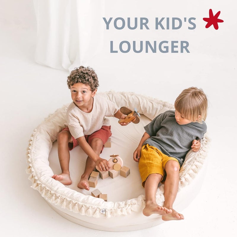 MINICAMP Kids Play Mat for Floor Play  Sleep Pod Nest for Toddlers  Activity Gym  100 Natural Cotton  Unique Tassel Decor  Nursery Rug 44 Wide  Extra Soft FoamPadded Matt - Image 3