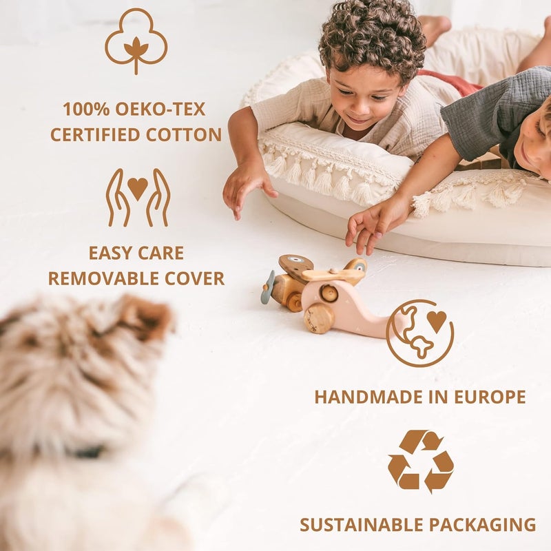 MINICAMP Kids Play Mat for Floor Play  Sleep Pod Nest for Toddlers  Activity Gym  100 Natural Cotton  Unique Tassel Decor  Nursery Rug 44 Wide  Extra Soft FoamPadded Matt - Image 4