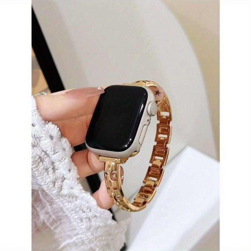 Stylish Handmade Watch Band Hollow Petal Design Black 42mm 44mm 45mm 49mm - Image 1