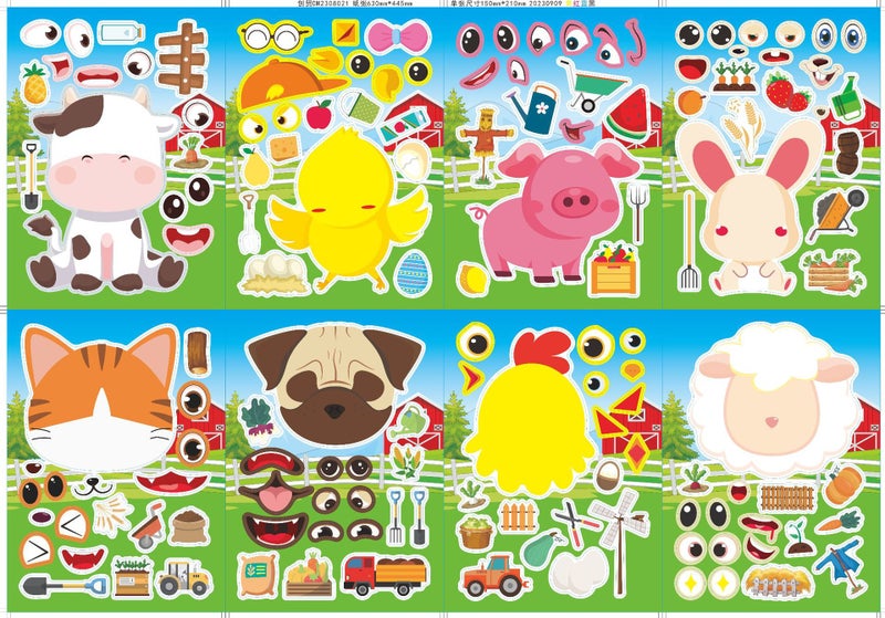 Cm2308021 Children'S Anime Cute Cartoon Farm Animal Parent-Child Interactive Puzzle Puzzle Diy Face Sticker - Image 1