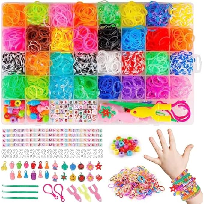 STRBOXONG 32 COLORS LOOM BANDS BRACELET MAKING KIT, 2500+ RUBBER BANDS, LETTER & BEADS,LOOM BOARD, CROCHET HOOKS, SLINGSHOTS &S-BUCKLES, DIY JEWELRY & COMPLETE CRAFT SET OF BRACELET KIT - Image 1