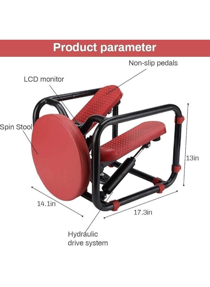 Mini Stepper Exercise Machine with LCD Monitor, Hydraulic Drive System, Non-slip Pedals, Black and Red - Image 2