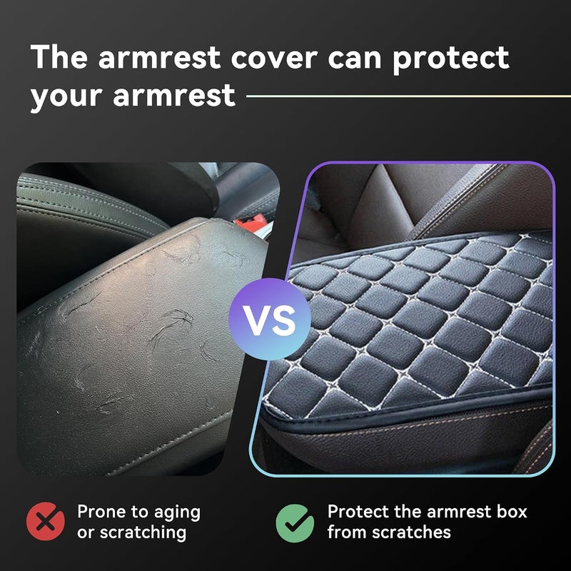 Couslcd Car Center Console Cushion Pad, Universal PU Leather Waterproof Car Armrest Protection Cover, Comfortable Universal Car Interior Decor Accessories for SUV, Sedan, Truck (Black/White) - Image 5