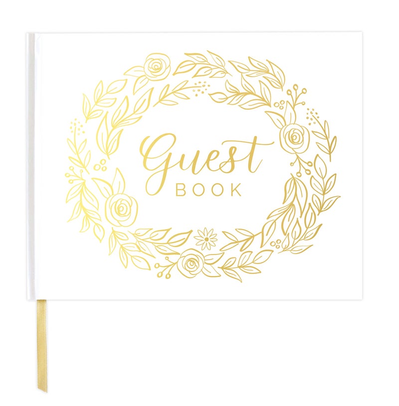 bloom daily planners Wedding Guest Book Elegant Hardcover Polaroid Guestbook for Receptions Baby Showers Special Events 7 x 9 120 Blank Lined Pages for Signin and Photos Gold Floral