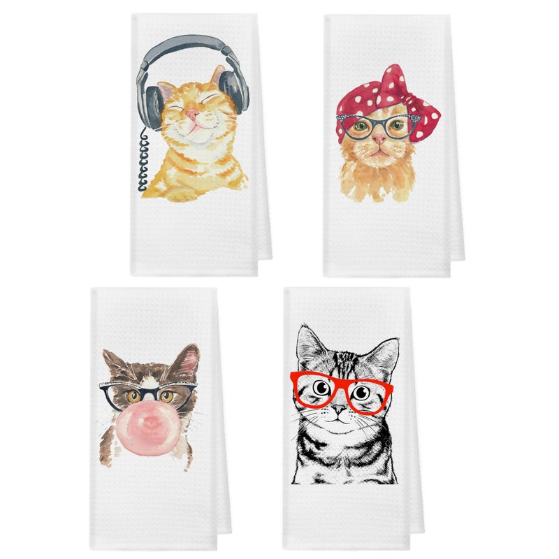 kunlisa Funny Cat Kitchen Hand TowelsCat Mom Lover Lady Gifts for WomenCute Hand Towels for Bathroom Kitchen Decor16x24 Inch Set of 4