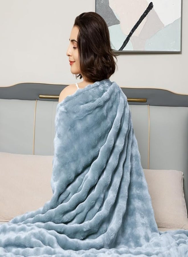 SUCITY 200*150cm Plush Fuzzy Fleece Throw Blanket Extra Large, Super Soft, Fluffy and Warm Blankets for Couch Bed for All Seasons Throw Blanket for Couch Bed(Blue) - Image 3