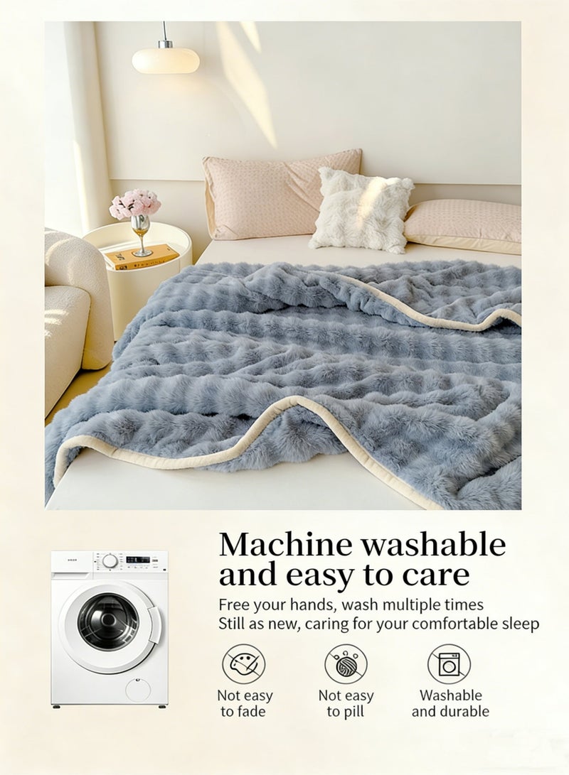 SUCITY 200*150cm Plush Fuzzy Fleece Throw Blanket Extra Large, Super Soft, Fluffy and Warm Blankets for Couch Bed for All Seasons Throw Blanket for Couch Bed(Blue) - Image 4