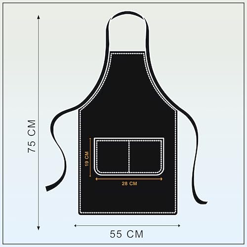 GLUN® Kitchen Cooking Aprons, Small White Checkered Design Pack of 2, Adjustable Neck Strap Chef Apron with 2 Pockets for Men & Women - Image 2