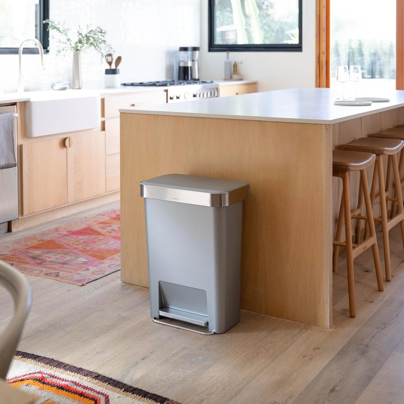 Simple Human Hybrid Step Can, 45 Liter / 12 Gallon Rectangular Kitchen Trash Can, Wide Stable Base with Long-Lasting Steel Pedal, Neat and Secure Liner Rim with Built-in Liner Pocket, Alloy Plastic - Image 2
