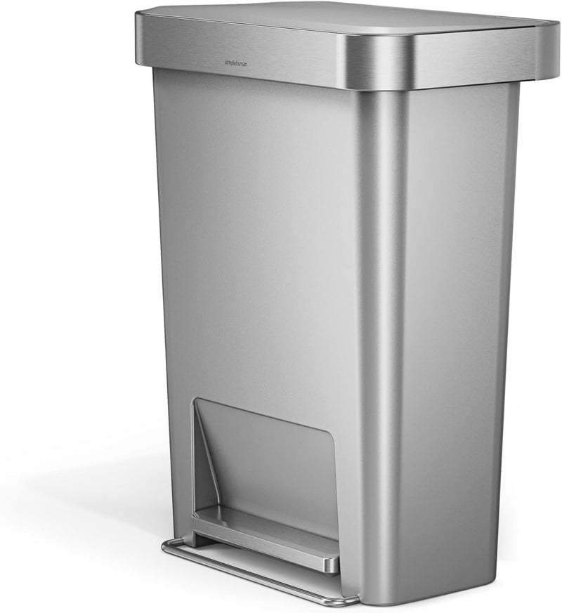 Simple Human Hybrid Step Can, 45 Liter / 12 Gallon Rectangular Kitchen Trash Can, Wide Stable Base with Long-Lasting Steel Pedal, Neat and Secure Liner Rim with Built-in Liner Pocket, Alloy Plastic - Image 1