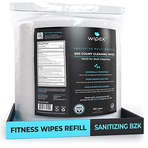 Wipex Fitness Wipes Refill - 800ct Antibacterial Hand Sanitizing Wipe with Safe Plant Based Cloth, Bulke Commercial Size - Great for Gyms, Studios, Clubhouse & Public Facilities - Image 1