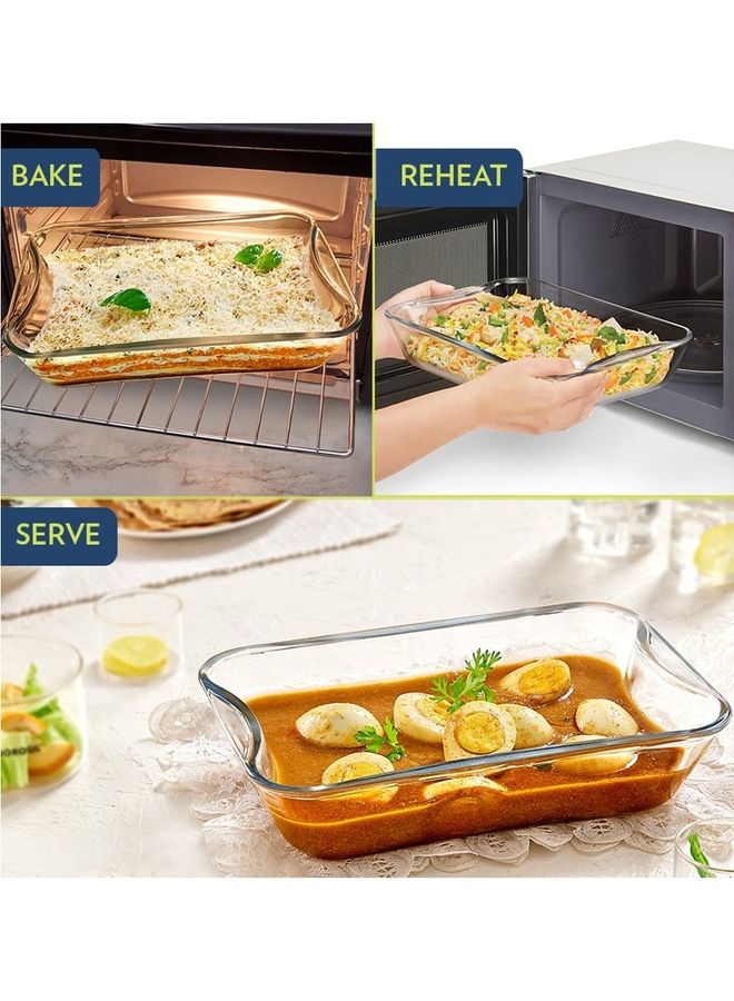 BOROSIL Easy Grip Rectangular Dish With Handle, Microwave, Oven And Dishwasher Proof White 1.5Liters - Image 5