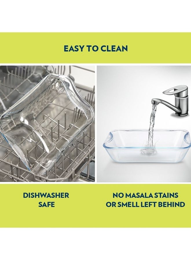 BOROSIL Easy Grip Rectangular Dish With Handle, Microwave, Oven And Dishwasher Proof White 1.5Liters - Image 4
