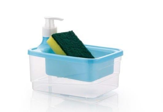 DEEDECORWAVE 2-in-1 Liquid Soap Dispenser with Pump & Sponge Holder 1000ml Large Capacity Manual Sink Dishwashing Soap Dispenser Durable Plastic with Ergonomic Pump Kitchen & Bathroom Essential - Image 1