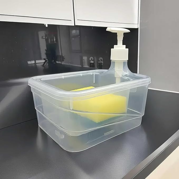 DEEDECORWAVE 2-in-1 Liquid Soap Dispenser with Pump & Sponge Holder 1000ml Large Capacity Manual Sink Dishwashing Soap Dispenser Durable Plastic with Ergonomic Pump Kitchen & Bathroom Essential - Image 2