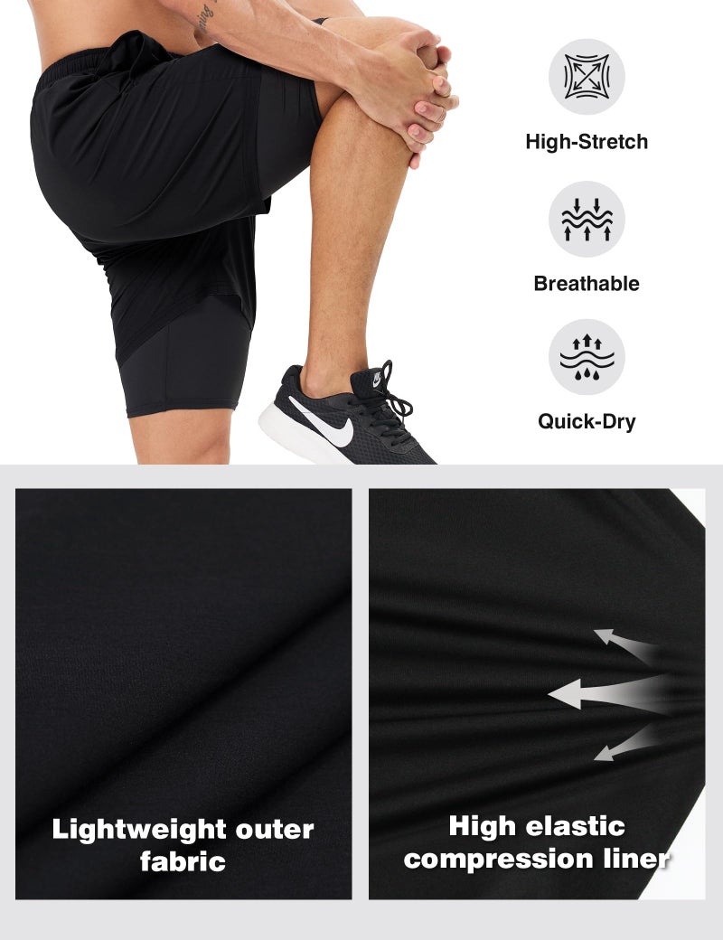 Naarts Men's 2 in 1 Athletic Running Shorts Quick Dry 5 Inch Lightweight Workout Gym Shorts with Liner and Pockets Black,X-Large - Image 4
