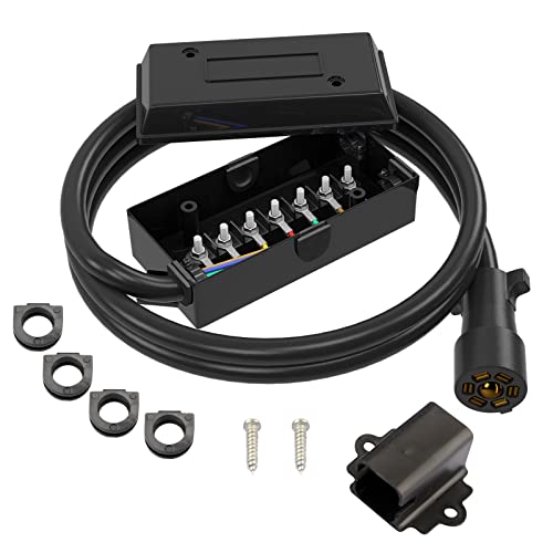 RVMATE 7 Way 8 Feet Trailer Cord Kit, Include Plug Holder and Trailer Connector Cable Wiring Harness with Waterproof Junction Box - Image 1