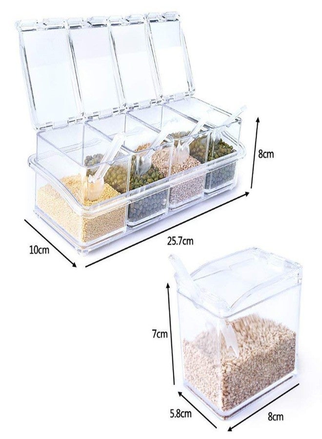 Luxafare Acrylic Kitchen Seasoning Rack Spice Pots 4 Piece with Spoons Durable and Food Grade - Image 3