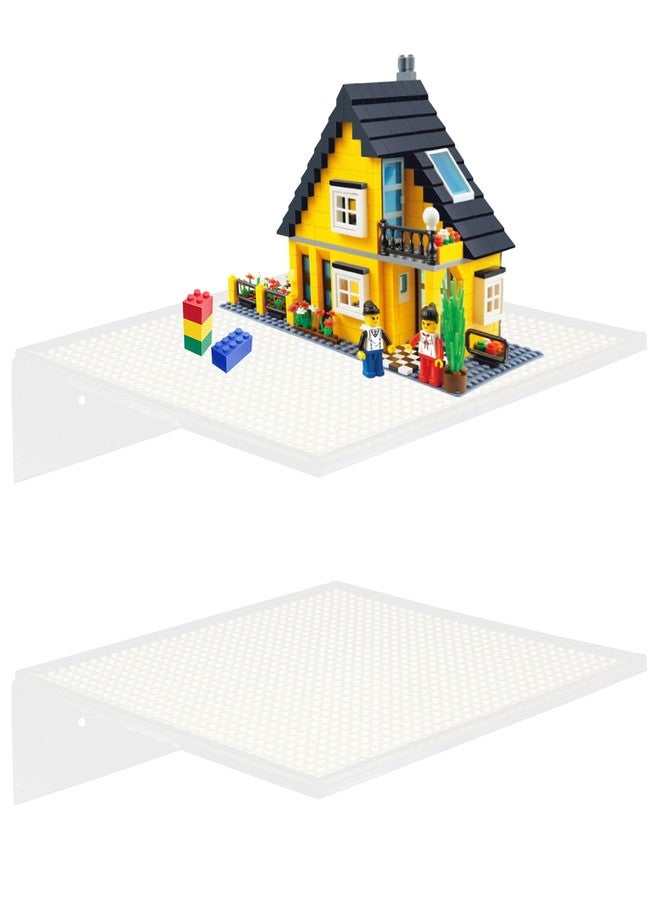 JAYOBGO 2-Pack Display Shelves for Building Bricks, Wall Mount Floating Shelf Acrylic cabinet Display Case Compatible with Lego Collectibles & All Toy Block Brands, 32x32 Stud Base Plate, White(Shelf Only) - Image 1