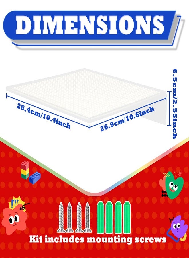 JAYOBGO 2-Pack Display Shelves for Building Bricks, Wall Mount Floating Shelf Acrylic cabinet Display Case Compatible with Lego Collectibles & All Toy Block Brands, 32x32 Stud Base Plate, White(Shelf Only) - Image 2
