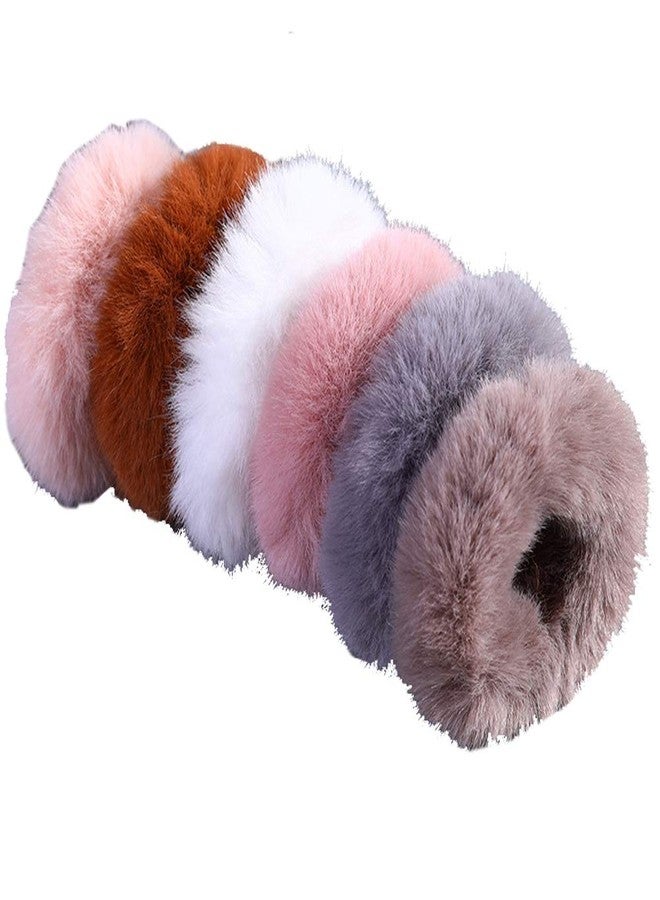 Luzen 6 قطع أربطة شعر صناعية ناعمة من الفرو، أربطة شعر مرنة، أربطة شعر ناعمة، حلقات شعر، حبال لربط ذيل الحصان، إكسسوارات للنساء والفتيات، 6 ألوان - Image 1