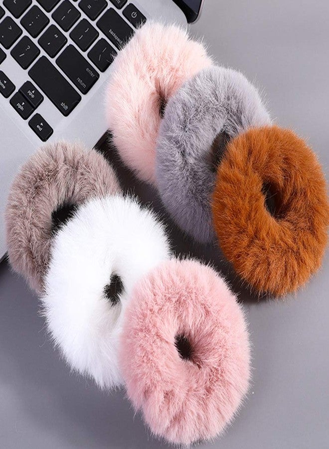 Luzen 6 قطع أربطة شعر صناعية ناعمة من الفرو، أربطة شعر مرنة، أربطة شعر ناعمة، حلقات شعر، حبال لربط ذيل الحصان، إكسسوارات للنساء والفتيات، 6 ألوان - Image 3