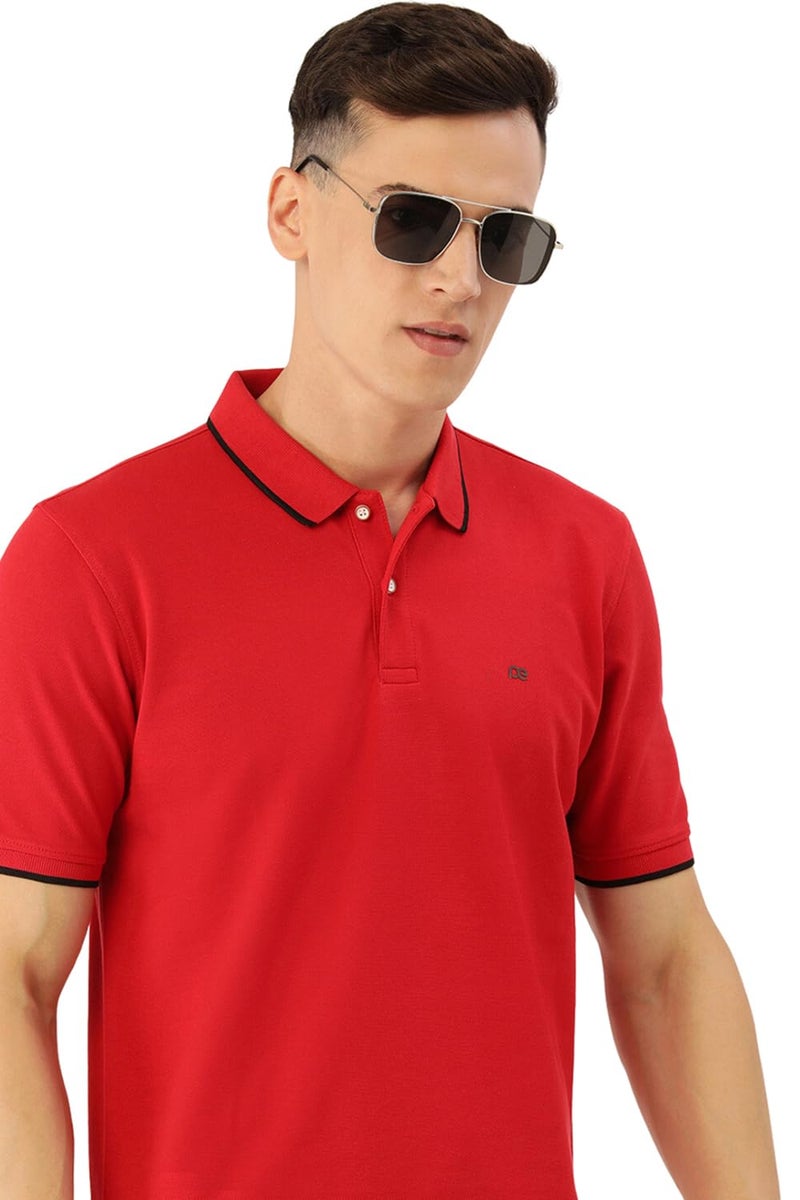 Peter England Men's Snug Fit Solid Polo T-Shirt with Coloured Collar Tipping| Cotton Rich| Premium Pique Weave - Image 1