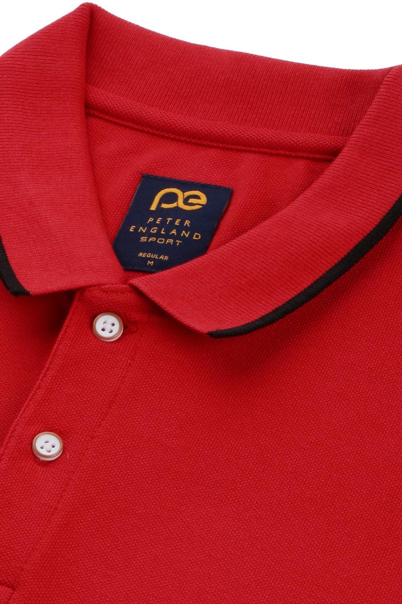 Peter England Men's Snug Fit Solid Polo T-Shirt with Coloured Collar Tipping| Cotton Rich| Premium Pique Weave - Image 2