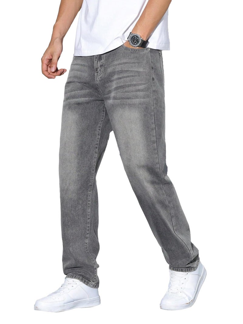 JMIERR Mens Jeans Classic Fit Comfort Flex Jean for Man Stretch Denim Jeans Straight Leg Pants with 5 Pockets, L, Gray - Image 1