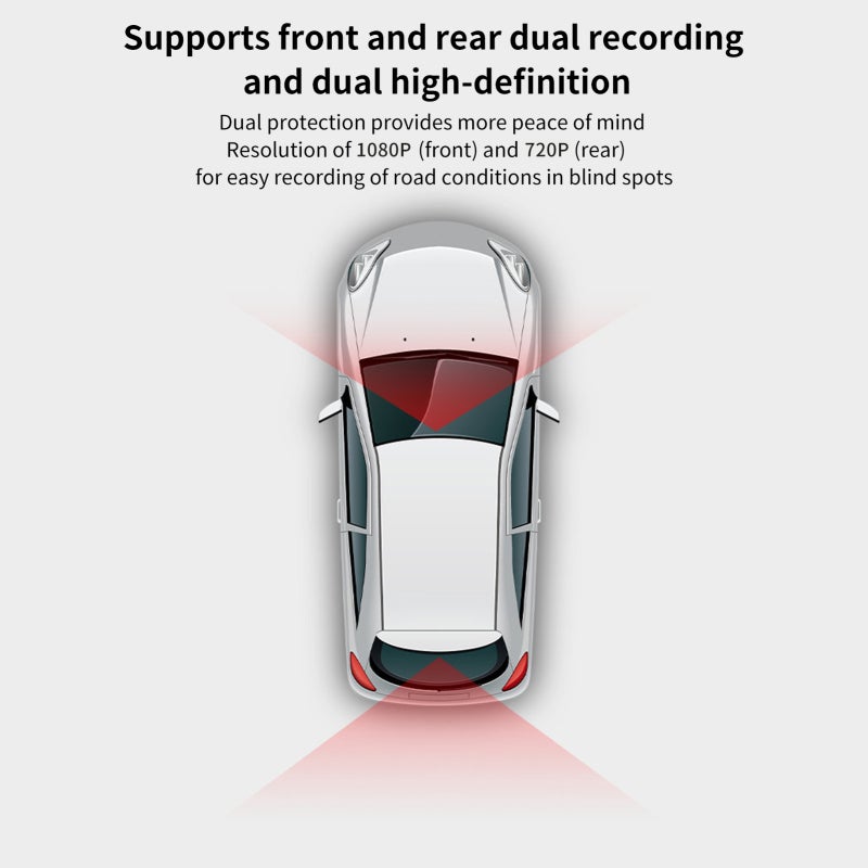 Dash Cam 1080P Front and 720P Rear Anti shaking Driving Recorder DVR with Hidden Camera Front Rear Dual Recording Loop Recording DOL-TYPE Multiple Exposure - Image 2