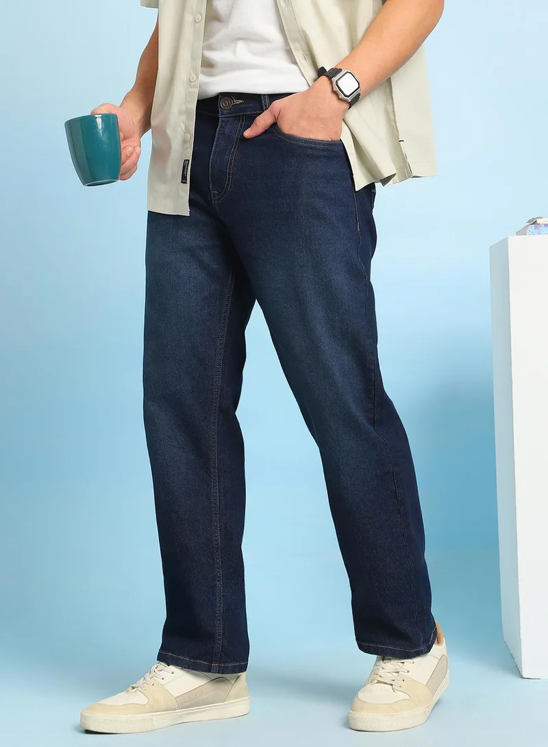 Dennis Lingo Men's Indigo Cotton Stretch Washed Full Length Relaxed Jeans