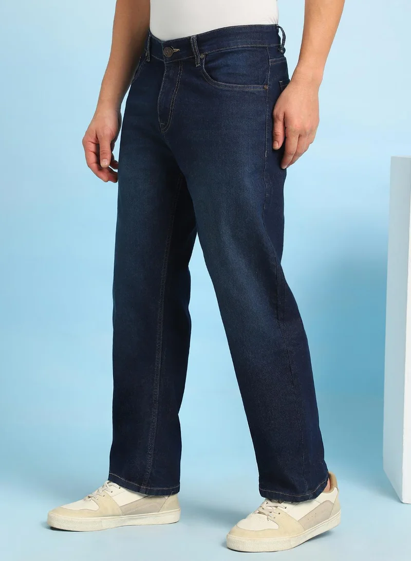 Dennis Lingo Men's Indigo Cotton Stretch Washed Full Length Relaxed Jeans