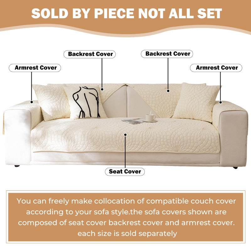 XSlive Farmhouse Couch Cover Solid Color Neutral Sofa Cover Soft Cotton Quilted Sectional Couch Covers Non Slip Washable Sofa Slipcover Furniture Protector for Living Room (Ivory E,28"x28") - Image 2