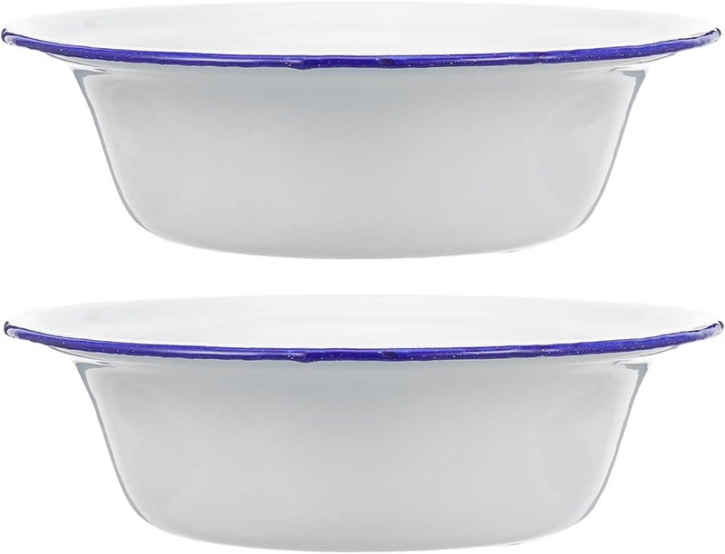 Retro Enamel Bowls 16cm White Vintage Kitchen Soup Containers Storage Dishware - Image 1