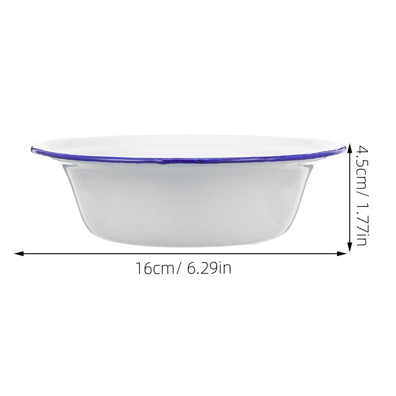 Retro Enamel Bowls 16cm White Vintage Kitchen Soup Containers Storage Dishware - Image 3