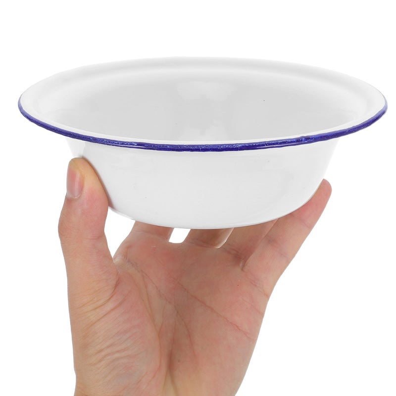 Retro Enamel Bowls 16cm White Vintage Kitchen Soup Containers Storage Dishware - Image 5