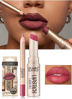 Ushas Matte Lips，2 in 1 Waterproof Lipstick and Lip Liner Combo Set - Long Lasting Matte Lipstick Pen with Liner Set Makeup Kit #S6  - Image 1