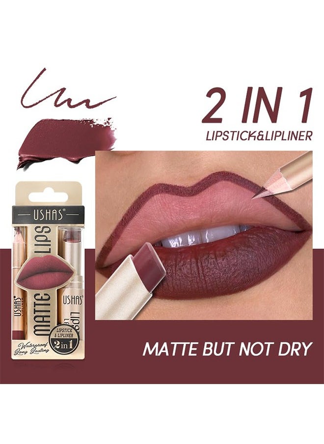 Ushas - Matte Lips，2 in 1 Waterproof Lipstick and Lip Liner Combo Set - Long Lasting Matte Lipstick Pen with Liner Set Makeup Kit #S6 - Image 1