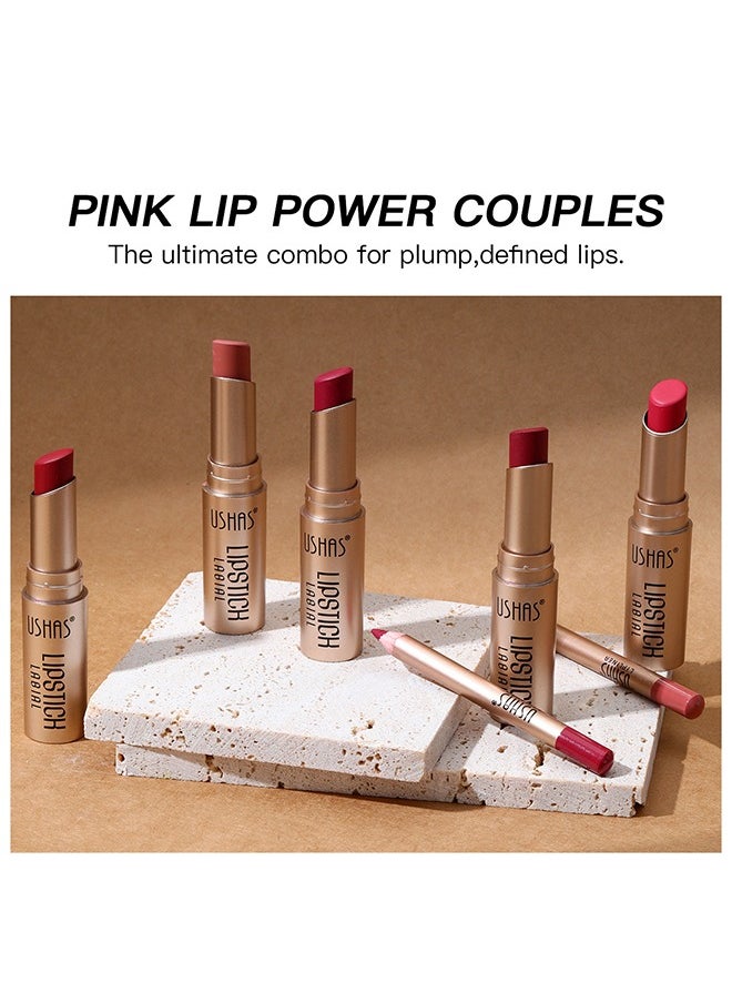 Ushas - Matte Lips，2 in 1 Waterproof Lipstick and Lip Liner Combo Set - Long Lasting Matte Lipstick Pen with Liner Set Makeup Kit #S6 - Image 1